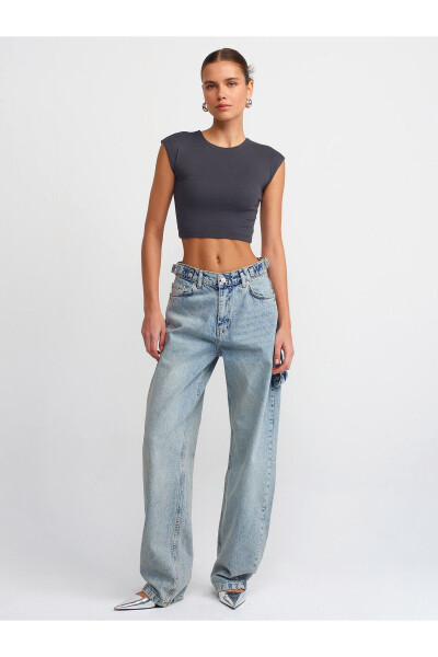 30528 Paxta va Modal Aralashmasi Crop Top - Antrasit - 7