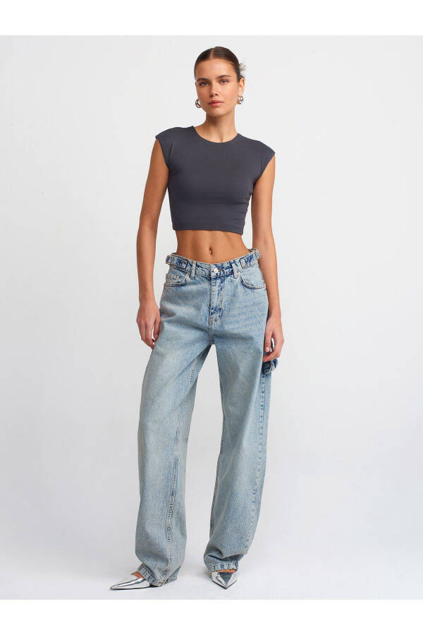30528 Paxta va Modal Aralashmasi Crop Top - Antrasit - 7