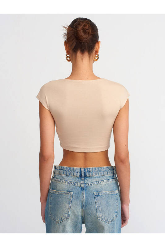 30528 Paxta va Modal aralashmasi Crop Top - Ochqir jigarrang - 3