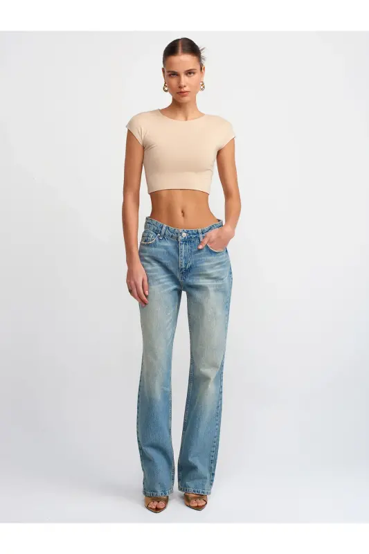 30528 Paxta va Modal aralashmasi Crop Top - Ochqir jigarrang - 4