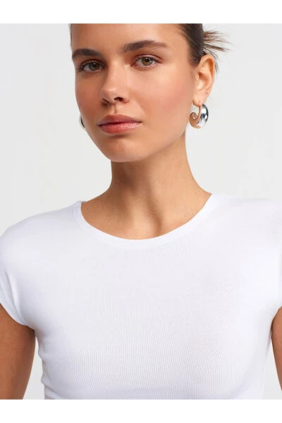 30528 Paxta va Modal aralashmasi Crop Top - Oq - 12