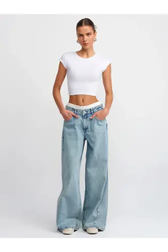 30528 Paxta va Modal aralashmasi Crop Top - Oq - 3