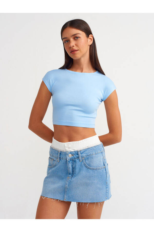30528 Paxta va Modal aralashmasidan tayyorlangan Crop Top - Och moviy - 10