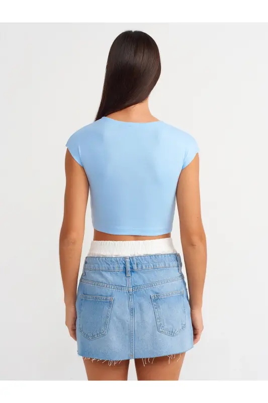 30528 Paxta va Modal aralashmasidan tayyorlangan Crop Top - Och moviy - 3