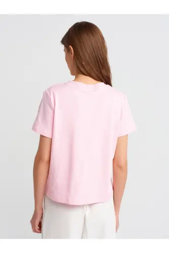30584 %100 Pamuk Bisiklet Yaka Pamuklu T-shirt-A.Pembe - A.Pembe - DILVIN (1)
