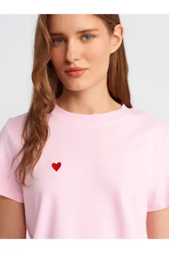 30584 %100 Pamuk Bisiklet Yaka Pamuklu T-shirt-A.Pembe - A.Pembe - 4