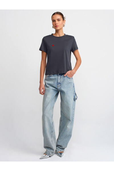 30584 Bisiklet Yaka Pamuklu T-shirt-Antrasit-Antrasit 