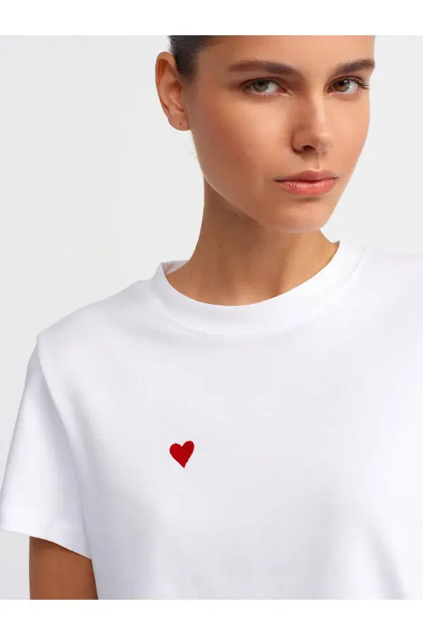 30584 Bisiklet Yaka Pamuklu T-Shirt-Beyaz-Beyaz - 8