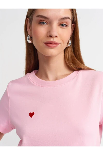 30584 Bisiklet Yaka Pamuklu T-Shirt-Toz Pembe-Toz Pembe - 12