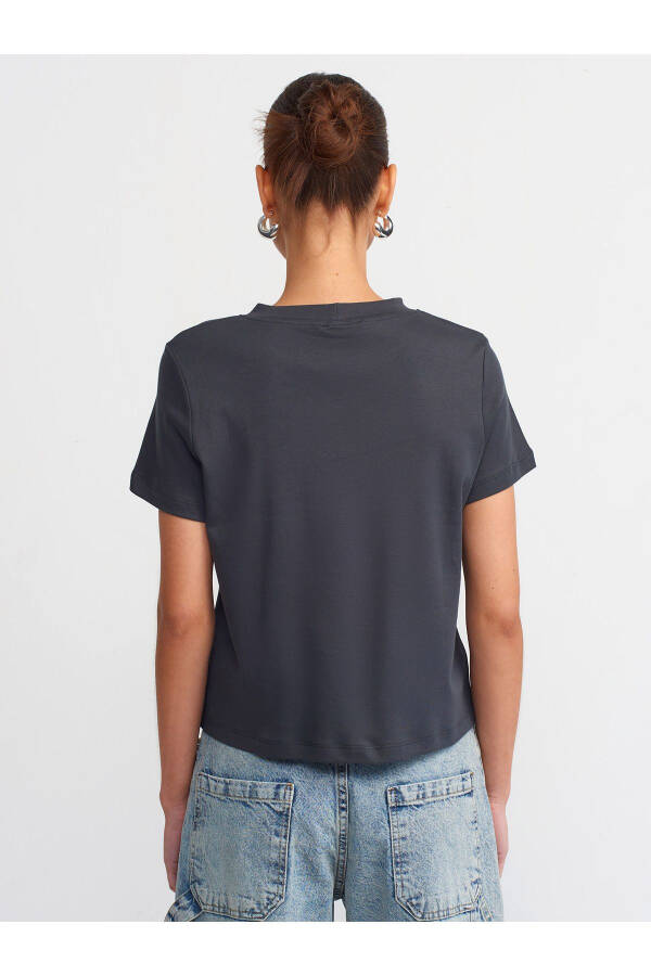 30584 Crew Neck Cotton T-Shirt-Anthracite - 2