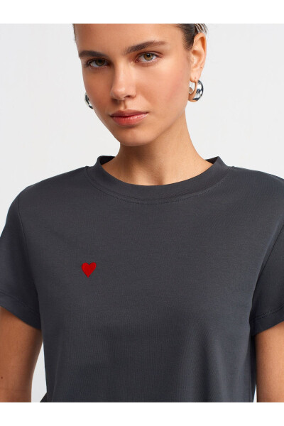 30584 Crew Neck Cotton T-Shirt-Anthracite - 4