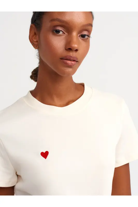 30584 Crew Neck Cotton T-Shirt-Bone-Bone - 2
