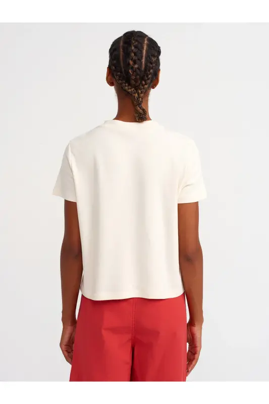 30584 Crew Neck Cotton T-Shirt-Bone-Bone - 4