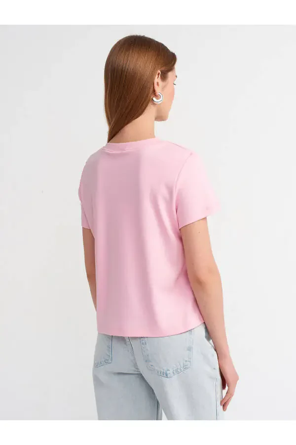 30584 Crew Neck Cotton T-shirt - Dusty Pink - 2
