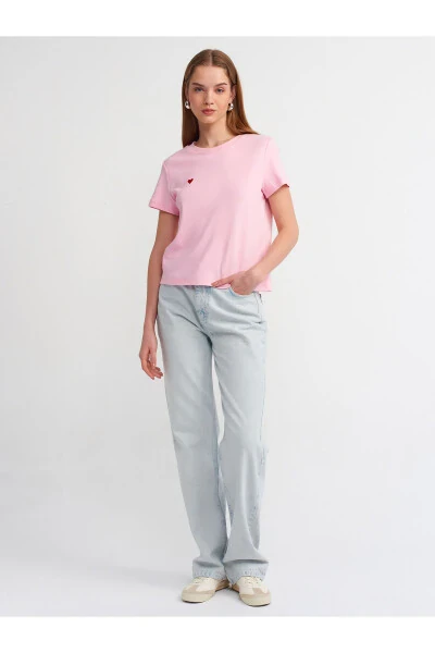 30584 Crew Neck Cotton T-shirt - Dusty Pink - 4