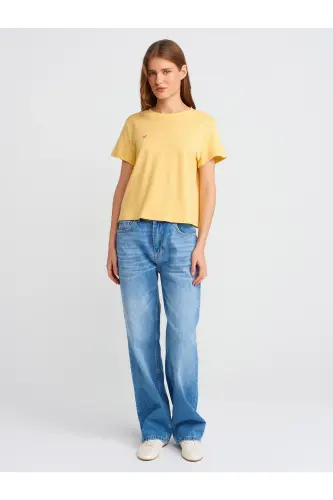 30584 Crew Neck Cotton T-Shirt-Yellow-Yellow - 5