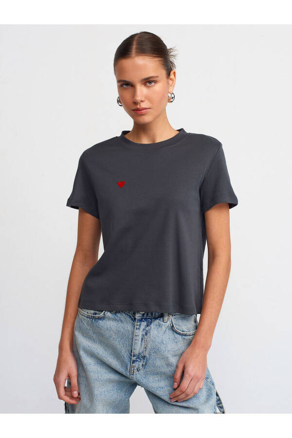 30584 Davra Yaka Paxta T-shirt-Antrasit - 15