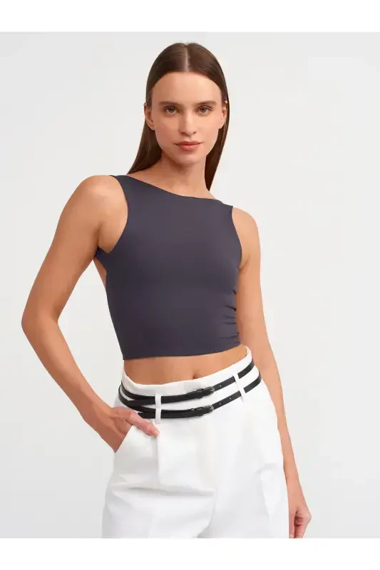 30673 Open Back Crop Top-anthracite-Anthracite - DILVIN