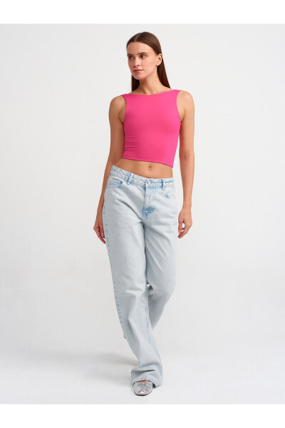 30673 Orqa ochiq Crop Top - Fuşya - DILVIN