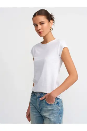 30699 Pamuklu T-shirt-Beyaz-Beyaz - 1