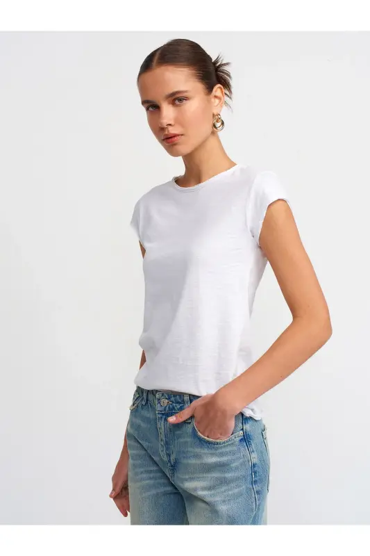 30699 Pamuklu T-shirt-Beyaz-Beyaz - 1