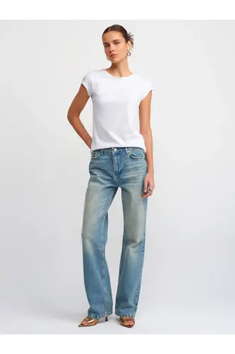 30699 Pamuklu T-shirt-Beyaz-Beyaz - 3