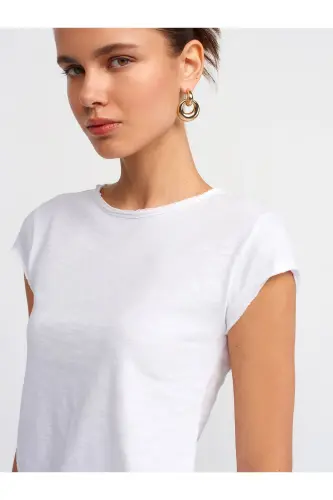 30699 Pamuklu T-shirt-Beyaz-Beyaz - 4