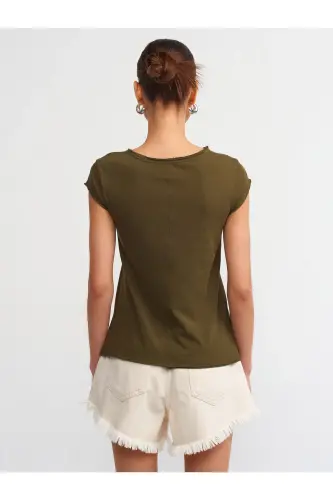 30699 Pamuklu T-shirt-Haki - Haki - 2