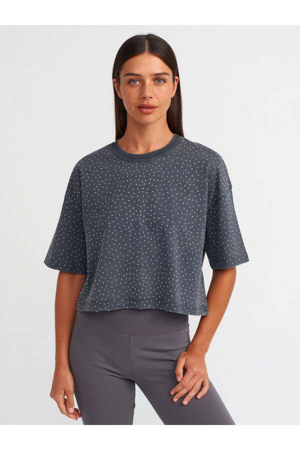 30710 Taş Baskılı Oversize T-shirt-Antrasit - Antrasit - 9
