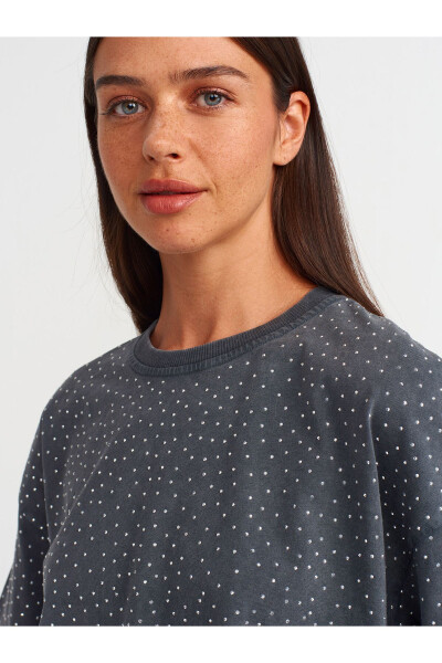 30710 Taş Baskılı Oversize T-shirt-Antrasit - Antrasit - 4
