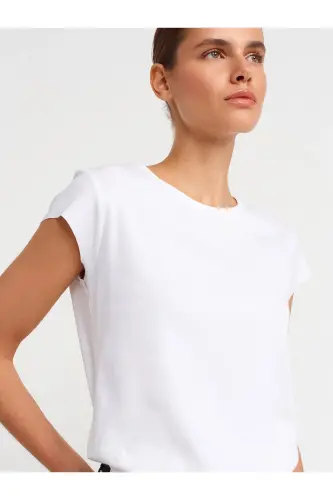 30719 Dumaloq yoqali T-shirt-Oq - Oq - 4