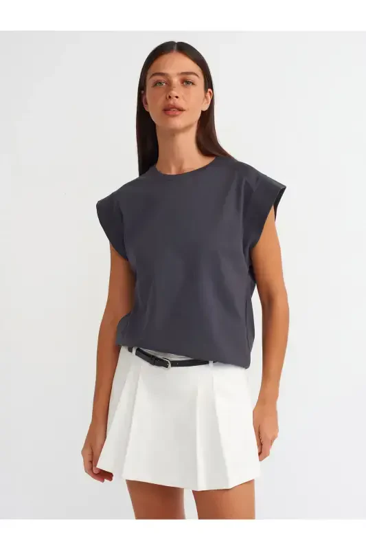 30724 Cotton T-shirt-Anthracite-Anthracite - MODAZONE