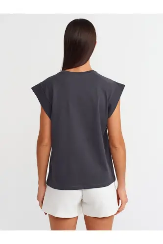30724 Pamuklu T-shirt-Antrasit-Antrasit - MODAZONE (1)
