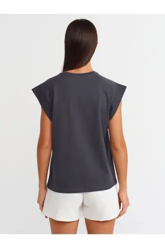 30724 Pamuklu T-shirt-Antrasit - Antrasit - DILVIN (1)