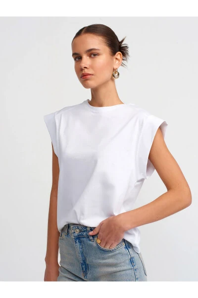 30724 Pamuklu T-shirt-Beyaz-Beyaz - 7