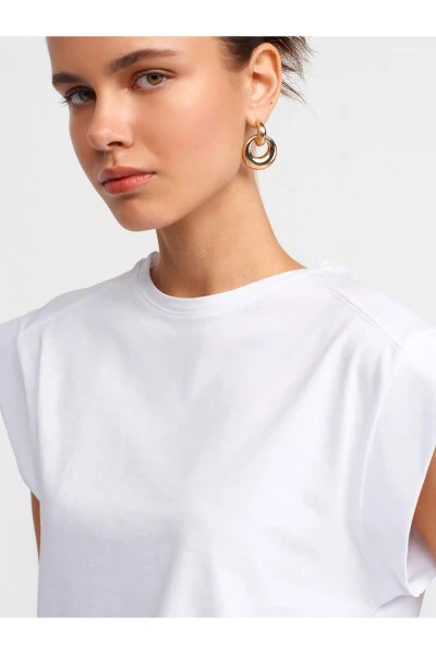 30724 Pamuklu T-shirt-Beyaz-Beyaz - 8