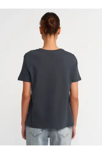 30740 Bisiklet Yaka Pamuklu T-shirt-antrasit-Antrasit - DILVIN (1)