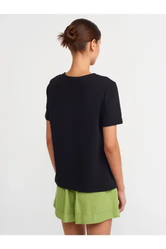 30740 Bisiklet Yaka Pamuklu T-shirt-siyah - Siyah - DILVIN (1)