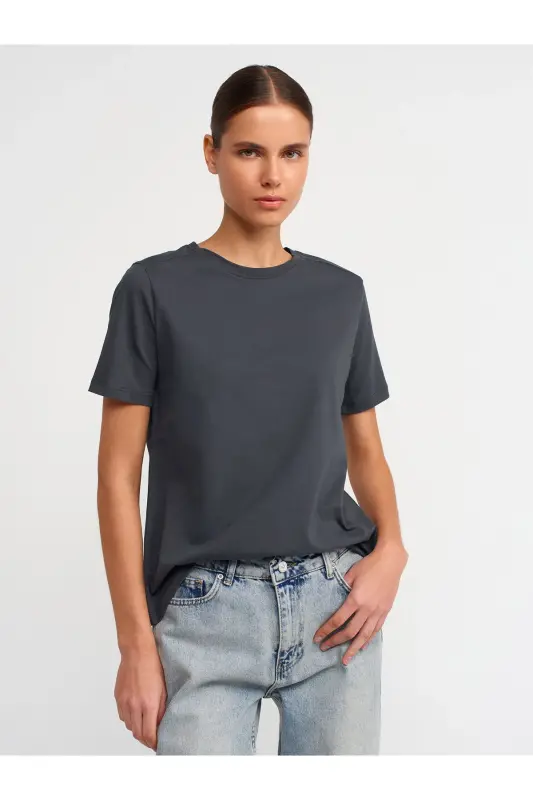 30740 Crew Neck Cotton T-shirt-anthracite-Anthracite - 1