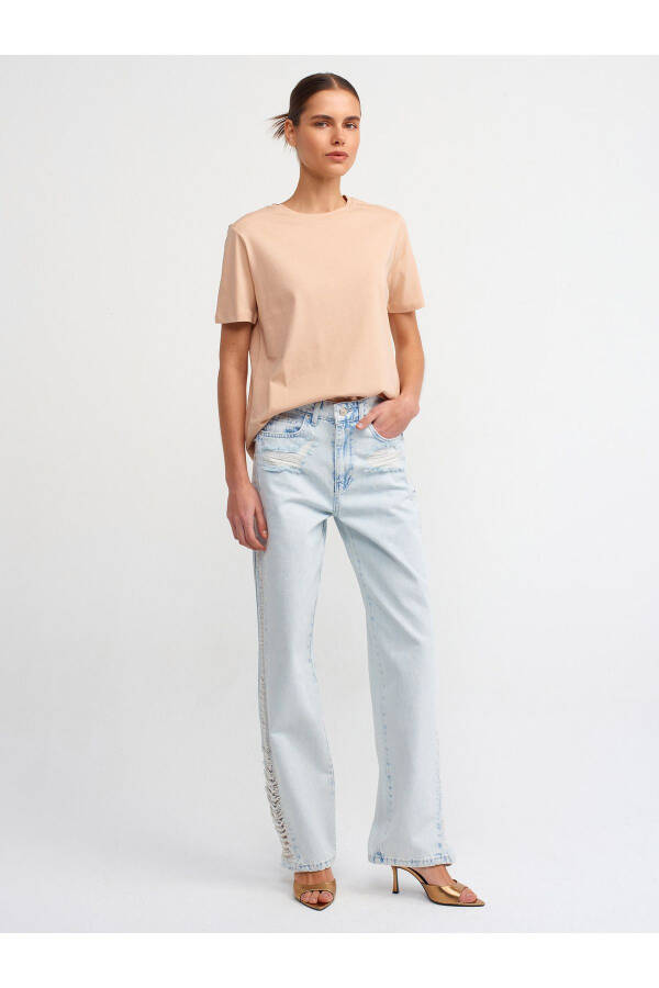 30740 Crew Neck Cotton T-shirt - Beige - 3