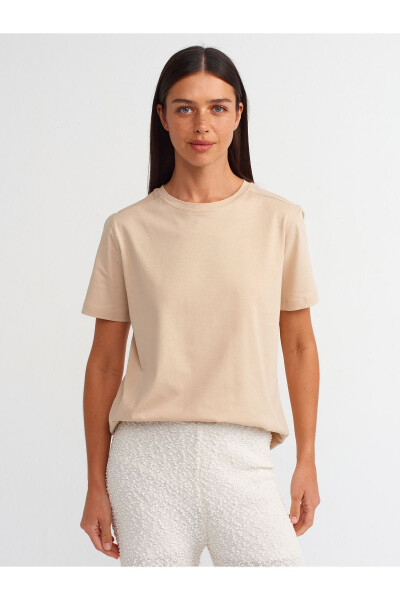 30740 Crew Neck Cotton T-shirt - Light Beige - 13