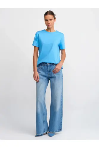 30740 Футболка хлопковая с круглым вырезом - синий - Синий - 1