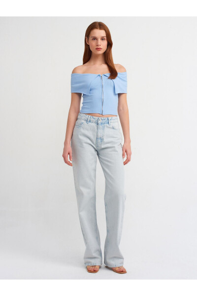 30748 Off-Shoulder Zipper Detail Top - Blue - 15