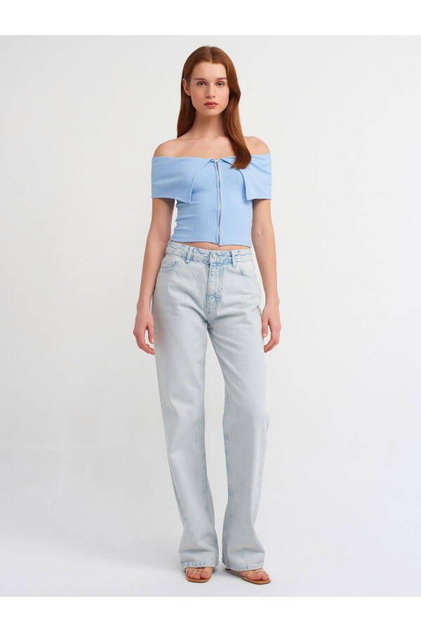 30748 Off-Shoulder Zipper Detail Top - Blue - 15