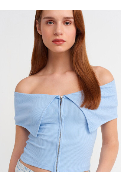 30748 Off-Shoulder Zipper Detail Top - Blue - 8