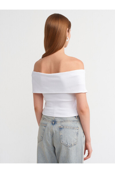 30748 Off-Shoulder Zipper Detail Top-White - 6