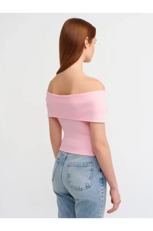 30748 Omuzları Açık Fermuar Detaylı Top-Pembe-Pembe - 2