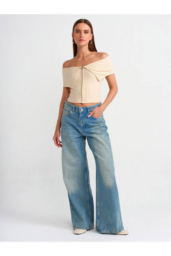 30748 Yelkalari Ochilgan Fermuar Tafsilotli Top - Bej - 3