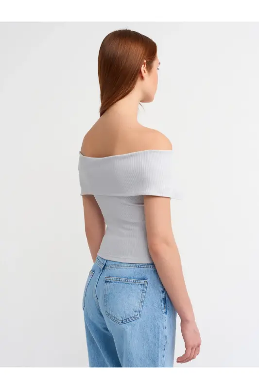 30748 Yelkasi Ochiq Fermuar Tafsilotli Top-Kulrang-Kulrang - 2