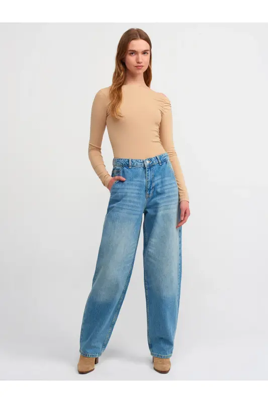 30770 Büzgülü Asimetrik Top-Bej - Bej - 3